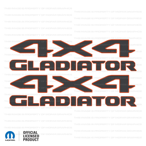 JT "4x4 Gladiator" Decal - Dark Gray with Orange Outline