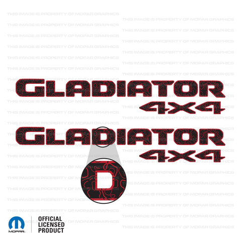 JT "GLADIATOR 4X4 " DECAL - Topographic Patterns with Outline