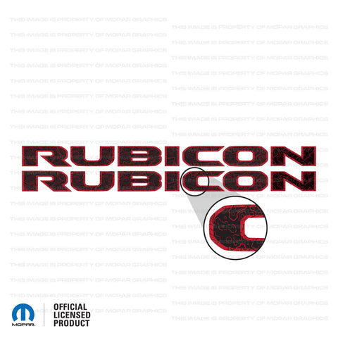 JL "Rubicon" Hood Decal - Topographic Patterns with Outline