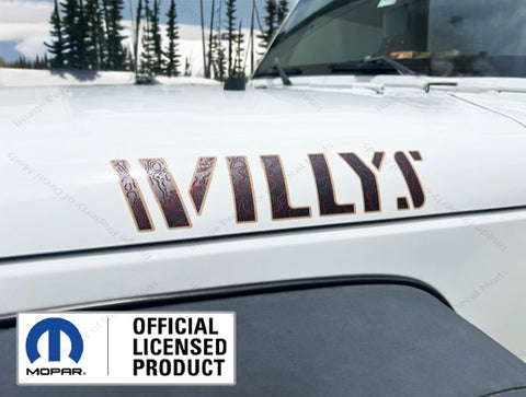SET 2 Jeep Wrangler WILLYS Hood Decals Stickers 3D Topo Map TAN black red UV2A4