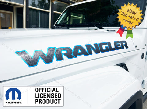 (2x) Jeep WRANGLER Hood Decals Stickers 3D Topo Map Lines 4xe Blue Black UV1A0