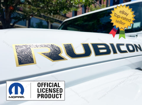 (2x) Jeep Wrangler RUBICON Hood Decals Stickers 3D 392 Map Black Gold Map UV1A1