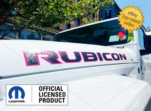 (2x) Jeep Wrangler RUBICON Hood Decals Stickers 3D Map Hot Pink Black Map UV1A1