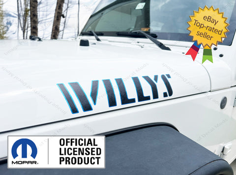 SET 2 Jeep Wrangler WILLYS Hood Decals Stickers 3D Topo Map 4xe Blue Black UV1A4